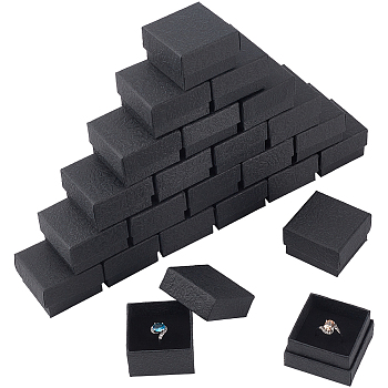 Texture Paper Jewelry Gift Boxes, with Sponge Mat Inside, Square, Black, 5.1x5.1x3.3cm, Inner Diameter: 4.6x4.6cm, Deep: 3cm, 24pcs/set