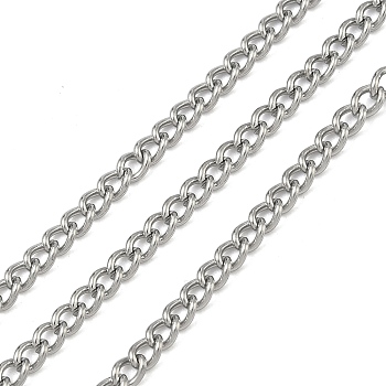 304 Stainless Steel Curb Chains, Unwelded, with Spool, Stainless Steel Color, 4x3x0.5~0.8mm