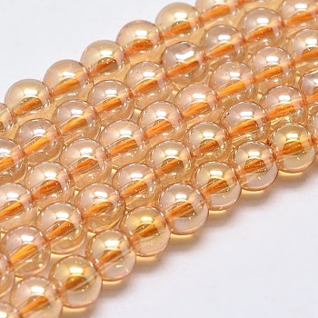 Imitate Austrian Crystal Electroplate Glass Round Bead Strands, Full Pearl Luster Plated, Grade AA, Orange, 6mm, Hole: 1mm, about 74pcs/strand,15.7 inch