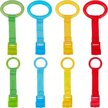 SUPERFINDINGS 8Pcs 8 Style Plastic Play Bed Pull Ring, with Nylon Belt, Mixed Color, 200~205x53.5~92x25mm, Hole: 39.5~68mm, 1pc/style