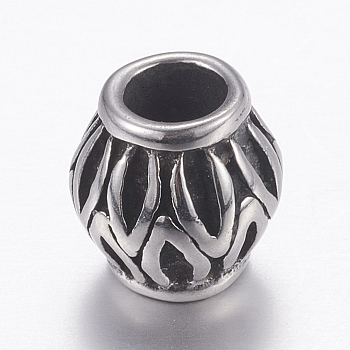 304 Stainless Steel European Beads, Large Hole Beads, Rondelle, Antique Silver, 11x10mm, Hole: 5mm