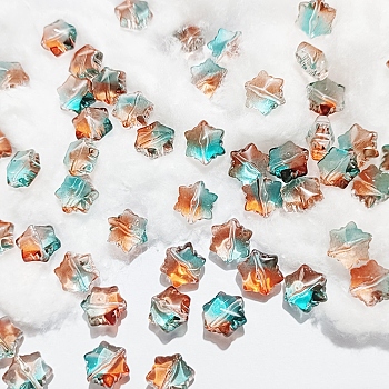 Transparent Glass Beads, Christmas Snowflake, Medium Aquamarine, 11.5x10.5x7.5mm, Hole: 1mm