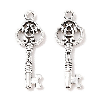 Tibetan Style Alloy Skeleton Key Pendants, Cadmium Free & Lead Free, Antique Silver, 28.3x10x2.5mm, Hole: 2mm