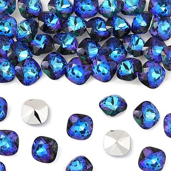 Preciosa&reg MAXIMA Crystal Fancy Stones, Czech Crystal, 435 36 132 Cushion Square, Aluminium Layer, 00030 296 Bermuda Blue, 10x10mm