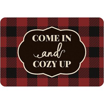 Linen and Rubber Ground Mat, Rectangle with Word COME IN and COZY UP, Red, Word, 40x60cm