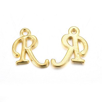 Golden Plated Alloy Letter Pendants, Rack Plating, Cadmium Free & Lead Free, Letter.R, 14x10x2mm, Hole: 1.5mm