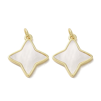 Brass Pave Shell Pendants, Star Charms, Real 18K Gold Plated, 20x17x2mm, Hole: 3.4mm