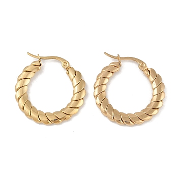 PVD Vacuum Plating 201 Stainless Steel Textured Hoop Earrings, with 304 Stainless Steel Pin, Golden, 25.5x2.5mm