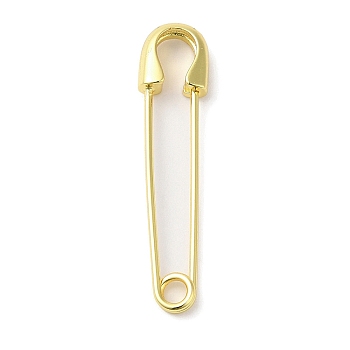 Rack Plating Brass Brooch Pin, Long-Lasting Plated, Lead Free & Cadmium Free, Safety Pin, Real 18K Gold Plated, 34x8x3.5mm, Pin: 0.8mm