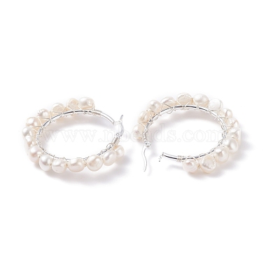 Natural Pearl Wire Wrapped Beaded Hoop Earrings for Women(EJEW-JE04758-03)-4