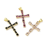 Rack Plating Brass Micro Pave Cubic Zirconia Pendants, Cross, Real 18K Gold Plated, Long-Lasting Plated, Cadmium Free & Lead Free, Mixed Color, 30x19.5x3.5mm, Hole: 4x3mm(KK-C052-09G)