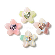 Cellulose Acetate(Resin) Cabochons with Rhinestone, Star, Mixed Color, 28x29x6.5mm(FIND-D029-11)