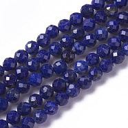 Natural Lapis Lazuli Beads Strands, Faceted, Round, 4x3.5~4mm, Hole: 0.6~0.7mm, about 97~110pcs/strand, 15~16 inch(40~40.7cm)(X-G-F596-15-4mm)
