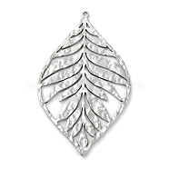 Anti-Tarnish 304 Stainless Steel Big Pendants, Leaf Charm, Stainless Steel Color, 50.5x30x1mm, Hole: 1.2mm(STAS-D194-10S)