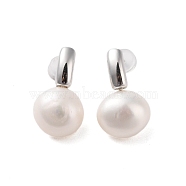 925 Sterling Silver Studs Earring, with Natural Pearl, Platinum, 19.5x12mm(EJEW-H002-08P)