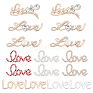Elite 16Pcs 8 Style Alloy Rhinestone Cabochons, with Plastic Pearl Beads, Word Love, Golden & Silver, 12~48x29~55mm, 2pcs/style(AJEW-PH0003-21)