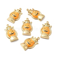 Alloy Enamel Pendants, Halloween Pumpkin Jack-O'-Lantern, Golden, 30x16.5x4mm, Hole: 1.5mm(ENAM-P244-04G)