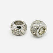 Brass Micro Pave Cubic Zirconia Beads, Rondelle, Platinum, 10x7mm, Hole: 6mm(ZIRC-F001-100P)