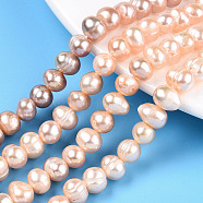 Natural Cultured Freshwater Pearl Beads Strands, Potato, PeachPuff, 6~9x6.5~7.5mm, Hole: 0.6mm, about 53~55pcs/strand, 13.78~14.17 inch(35~36cm)(PEAR-N013-06M)