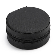 Round PU Leather Jewelry Zipper Boxes, Portable Travel Jewelry Organizer Case, for Earrings, Rings, Necklaces Storage, Black, 10x5cm(PW-WG47132-08)