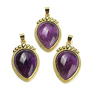 Natural Amethyst Pendants, Carrot Charms with Rack Plating Golden Tone Brass Findings, Lead Free & Cadmium Free, 36.5x22.5x7~7.5mm, Hole: 4x6.5mm(G-F760-02B-04G)