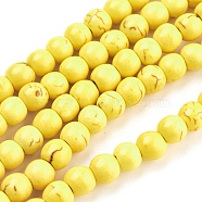 Synthetic Turquoise Beads Strands, Dyed, Round, Gold, 4mm, Hole: 1mm, about 110pcs/strand, 15.6 inch(TURQ-G106-4mm-02I)