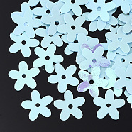 Ornament Accessories, PVC Plastic Paillette/Sequins Beads, Flower, Light Sky Blue, 9.5~10x10x0.4mm, Hole: 1.2mm, about 30000pcs/500g(PVC-S033-05D)