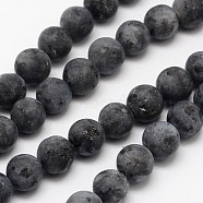 Natural Larvikite/Black Labradorite Beads Strands, Frosted, Round, 6mm, Hole: 0.8mm, about 60pcs/strand, 14.1 inch(X-G-D692-6mm)