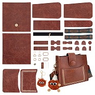 DIY Imitation Leather Women's Shoulder Bag Making Kit with Magnetic Closure & Fluffy Ball Charm, Including Bag Straps, Needle, Thread, Alloy Clasps, Sienna, 2.2~19x2.3~17.8x0.2~0.5cm(DIY-WH0570-01B)