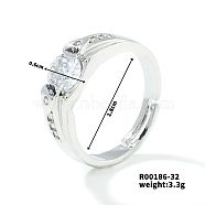 Fashionable Unisex Brass Micro Pave Clear Cubic Zirconia Adjustable Rings, Platinum, Inner Diameter: 18mm(VA2990-9)