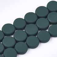 Spray Painted Non-magnetic Synthetic Hematite Beads Strands, Flat Round, Dark Green, 8x3mm, Hole: 1mm, about 48pcs/strand, 15.7 inch(G-T116-01A-14)