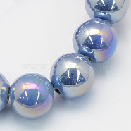 Handmade Porcelain Round Beads, AB Color Plated, Cornflower Blue, 9mm, Hole: 2mm(PORC-S490-8mm-09)