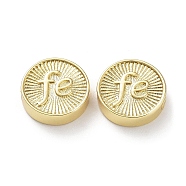 Rack Plating Eco-Friendly Brass Beads, Long-Lasting Plated, Lead Free & Cadmium Free, Flat Round with Word Fe, Real 18K Gold Plated, 13x4mm, Hole: 1.6mm(KK-Z036-02A-G)