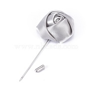 Safety Brooches, with Cloth and Alloy Pins, Tie Pin, Flower, Gray, 85~90mm, Pin: 1mm(JEWB-WH0009-03L)