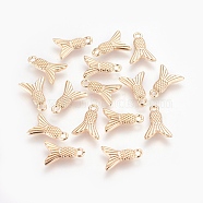 Brass Charms, Long-Lasting Plated, Nickel Free, Fishtail Shape, Real 18K Gold Plated, 12.5x9x1.5mm, Hole: 1.5mm(KK-F784-31G-NF)