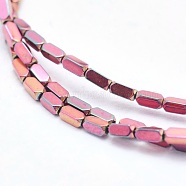 Electroplate Non-magnetic Synthetic Hematite Beads Strands, Vacuum Plating, Faceted, Cuboid, Hot Pink, 3x1x1mm, Hole: 0.5mm, about 143pcs/strand, 15.7 inch(40cm)(G-L489-B02)