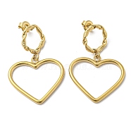 Ion Plating(IP) 304 Stainless Steel Dangle Stud Earrings, Hollow Heart, Real 18K Gold Plated, 43x29mm(EJEW-K269-11G)