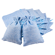 Burlap Packing Pouches Drawstring Bags, Light Sky Blue, 14x10cm(ABAG-BC0001-14x10-03)