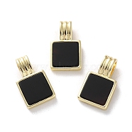 Natural Black Onyx(Dyed & Heated) Pendants, Rack Plating Brass Charms, Long-Lasting Plated, Lead Free & Cadmium Free, Square, Golden, 16.5x10x5mm, Hole: 2.5x4.5mm(G-B123-03G-02)