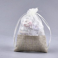 Organza Bags, with Burlap Cloth, Drawstring Bags, Rectangle, Wheat, 17~18x12.4~13cm(X-OP-T004-01B-08)