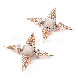 Rose Gold Brass Spritual Energy Generator, with Natural Rose Quartz Pyramid and Conductive Coils, for Body Healing, Reiki Balancing Chakras, Aura Cleansing, Protection, Darts, 113.5x113.5x32mm(DJEW-P003-01RG-01)