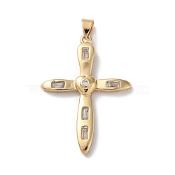 Brass Micro Pave Clear Cubic Zirconia Pendants, Cross, Real 18K Gold Plated, 37x26.5x4.5mm, Hole: 4.5x3.5mm(KK-A212-09B-G)