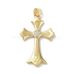 Brass Micro Pave Cubic Zirconia Pendants, Cross, Real 18K Gold Plated, 33.5x21.5x2.5mm, Hole: 4.5x3.5mm(KK-A212-10D-G)