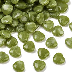 Opaque Acrylic Beads, Imitation Gemstone, Heart, Two Tone, Olive Drab, 15x15.5x6.5mm, Hole: 1.4mm, about 39~50pcs/50g(X-MACR-C037-05B)