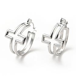 304 Stainless Steel Cross Hoop Earrings for Women, Stainless Steel Color, 22x21x14mm, Pin: 0.8mm(EJEW-G293-02P)
