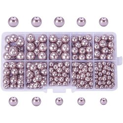 PandaHall Elite Eco-Friendly Dyed Glass Pearl Round Pearlized Bead, Rosy Brown, 5~10mm, Hole: 1.2~1.5mm, about 340pcs/box(HY-PH0009-RB085)