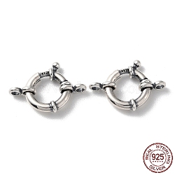 925 Thailand Sterling Silver Spring Ring Clasps, Tibetan Style Ring Clasps, with 925 Stamp, Antique Silver, 24x14x2.8mm, Hole: 2.5mm(STER-D003-60D-AS)