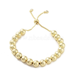 Adjustable Brass Round Beaded Slider Bracelets, with Box Chains, Real 18K Gold Plated, Inner Diameter: 2-1/2~3-3/4 inch(6.2~9.6cm)(BJEW-D039-31C-G)