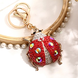 Alloy Rhinestone Keychains, Bag Purse Decorations, Ladybug, Siam, 5cm(PW-WGFC63F-03)