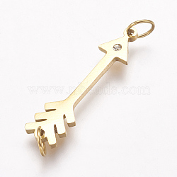 316 Surgical Stainless Steel Links connectors, with Rhinestone, Arrow, Golden, 26.5x7x1.5mm, Hole: 3.5mm(KK-I612-09G)